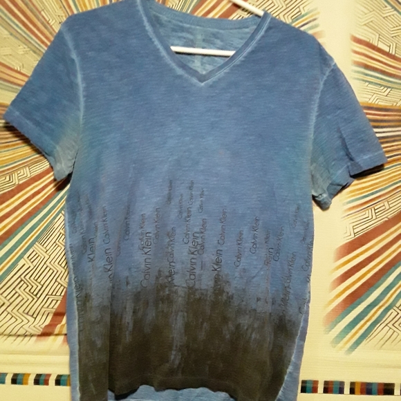 Calvin Klein Mens Medium Blue and Black V-Neck T-Shirt - Picture 12 of 13